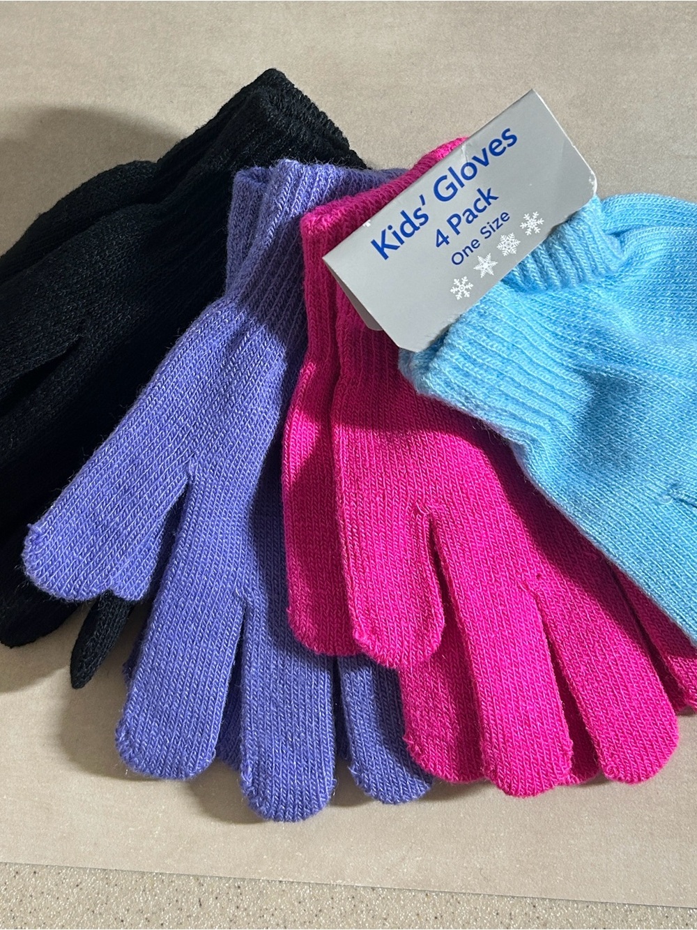 Kids' 4-Pack Knit Gloves - Blue, Pink, Purple, Black